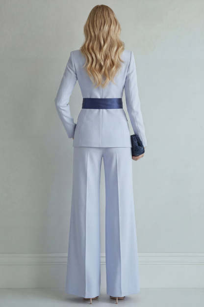 2 Piece Light Blue Single Breasted Peak Lapel Women Formal Suits with Bow