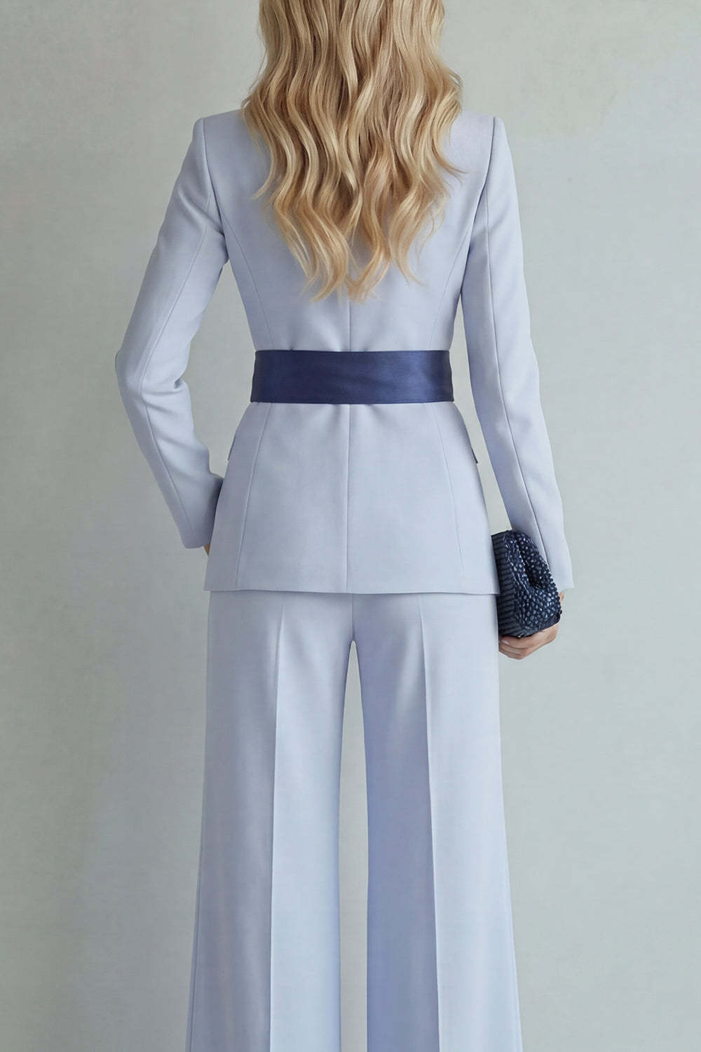 2 Piece Light Blue Single Breasted Peak Lapel Women Formal Suits with Bow