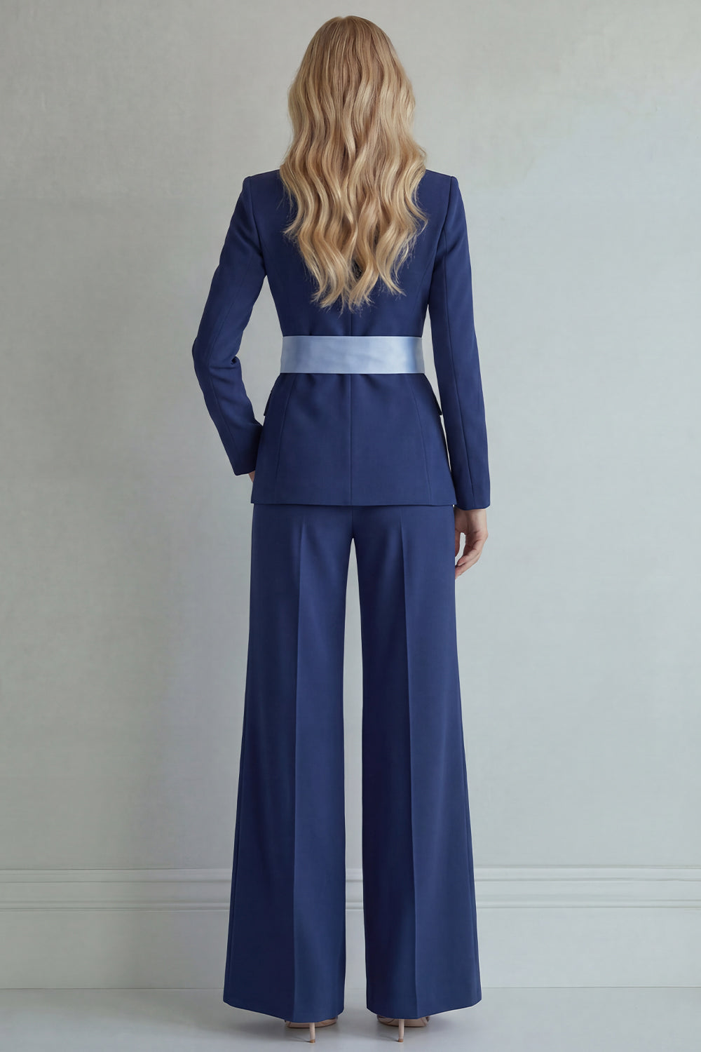 2 Piece Light Blue Single Breasted Peak Lapel Women Formal Suits with Bow