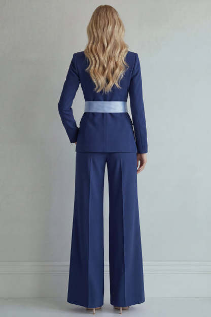 2 Piece Light Blue Single Breasted Peak Lapel Women Formal Suits with Bow