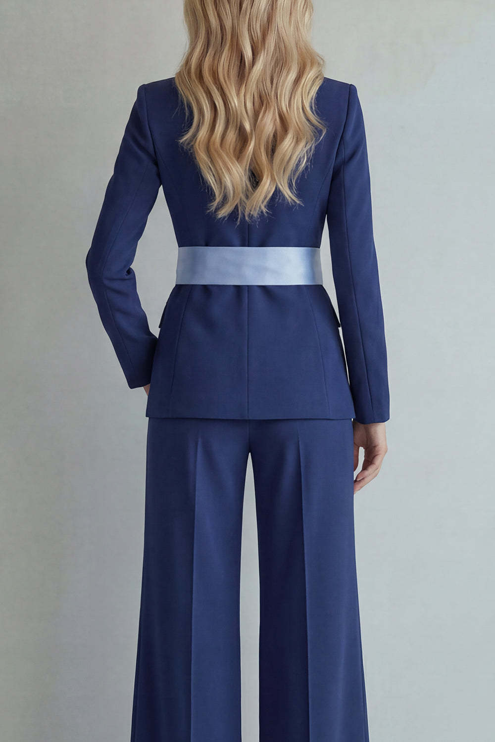 2 Piece Light Blue Single Breasted Peak Lapel Women Formal Suits with Bow