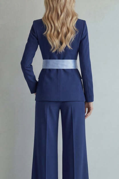 2 Piece Light Blue Single Breasted Peak Lapel Women Formal Suits with Bow