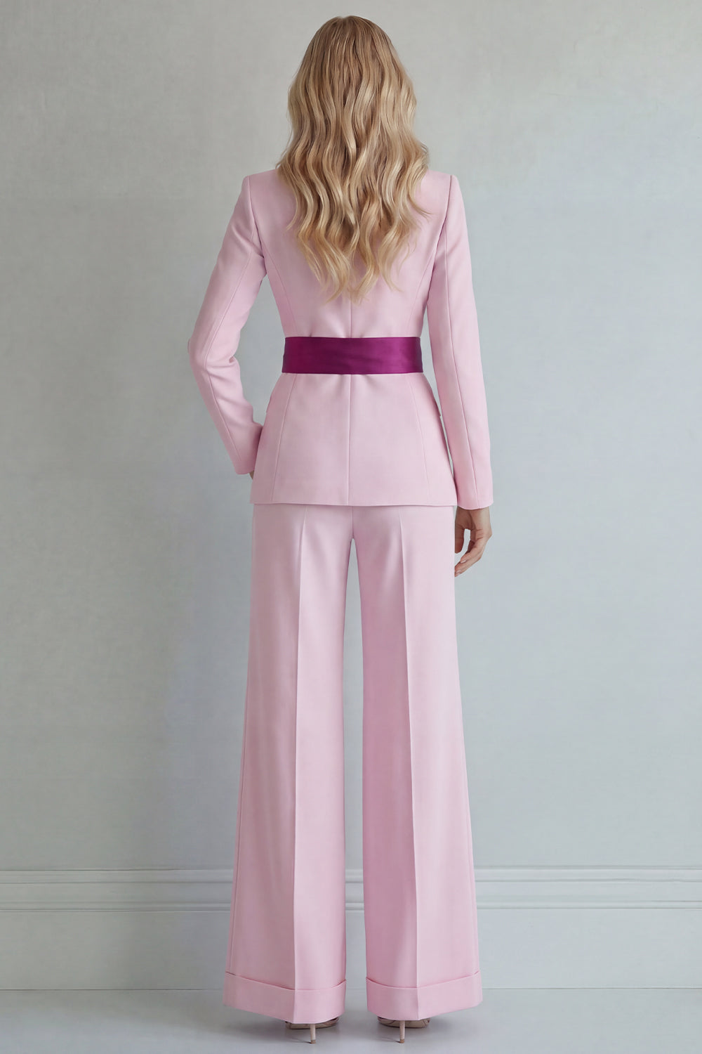 2 Piece Light Blue Single Breasted Peak Lapel Women Formal Suits with Bow