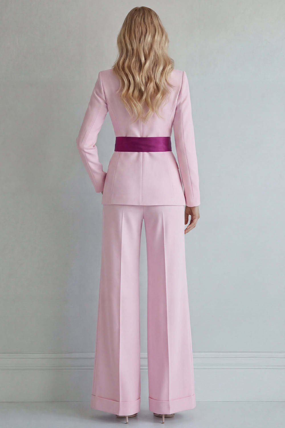 2 Piece Light Blue Single Breasted Peak Lapel Women Formal Suits with Bow