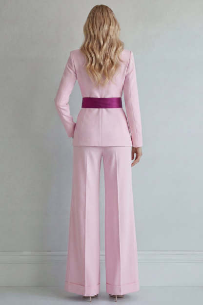 2 Piece Light Blue Single Breasted Peak Lapel Women Formal Suits with Bow