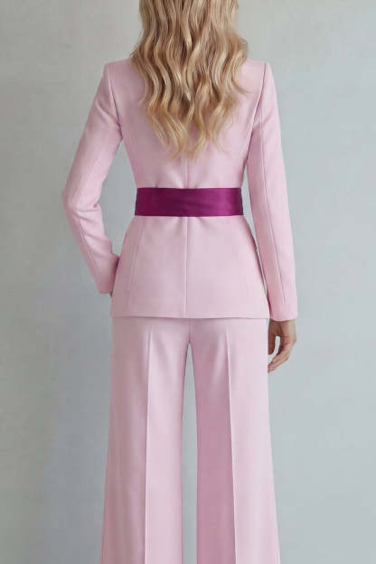 2 Piece Light Blue Single Breasted Peak Lapel Women Formal Suits with Bow