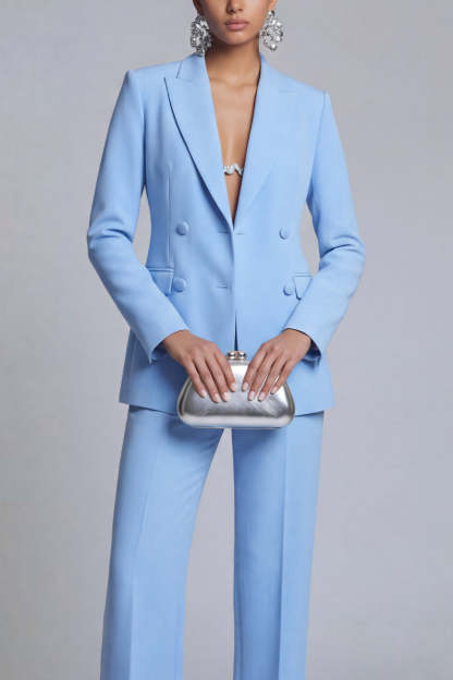Blue Peak Lapel 2 Piece Double Breasted Business Suits