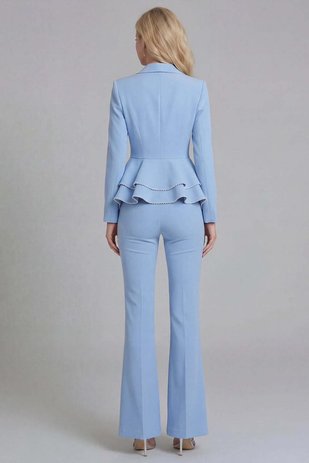 Black 2 Piece Double Breasted Peak Lapel Ruffled Women Formal Suits