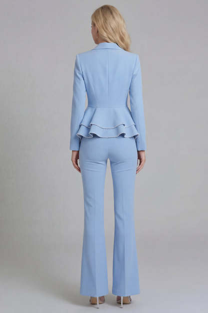 Black 2 Piece Double Breasted Peak Lapel Ruffled Women Formal Suits