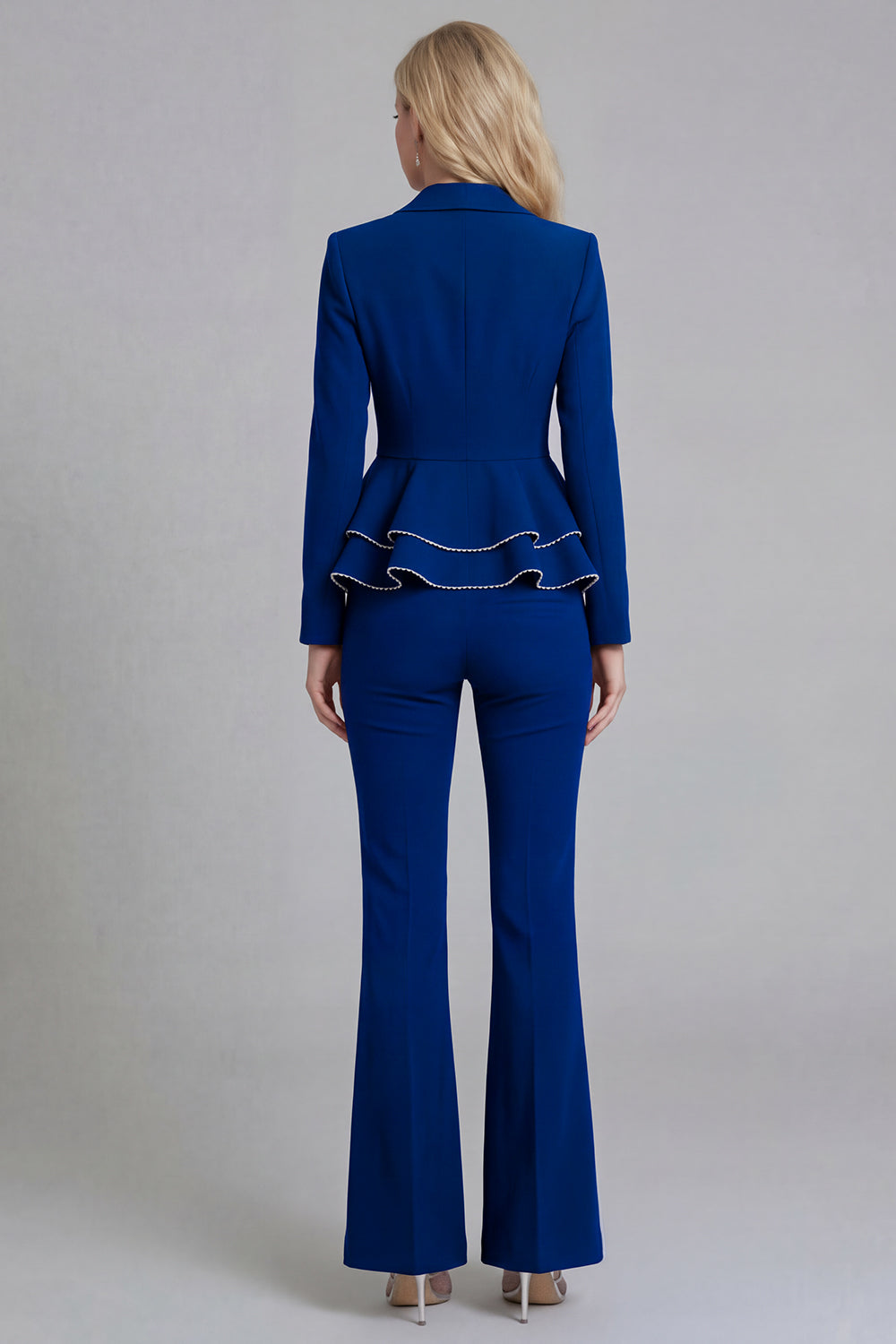 Black 2 Piece Double Breasted Peak Lapel Ruffled Women Formal Suits