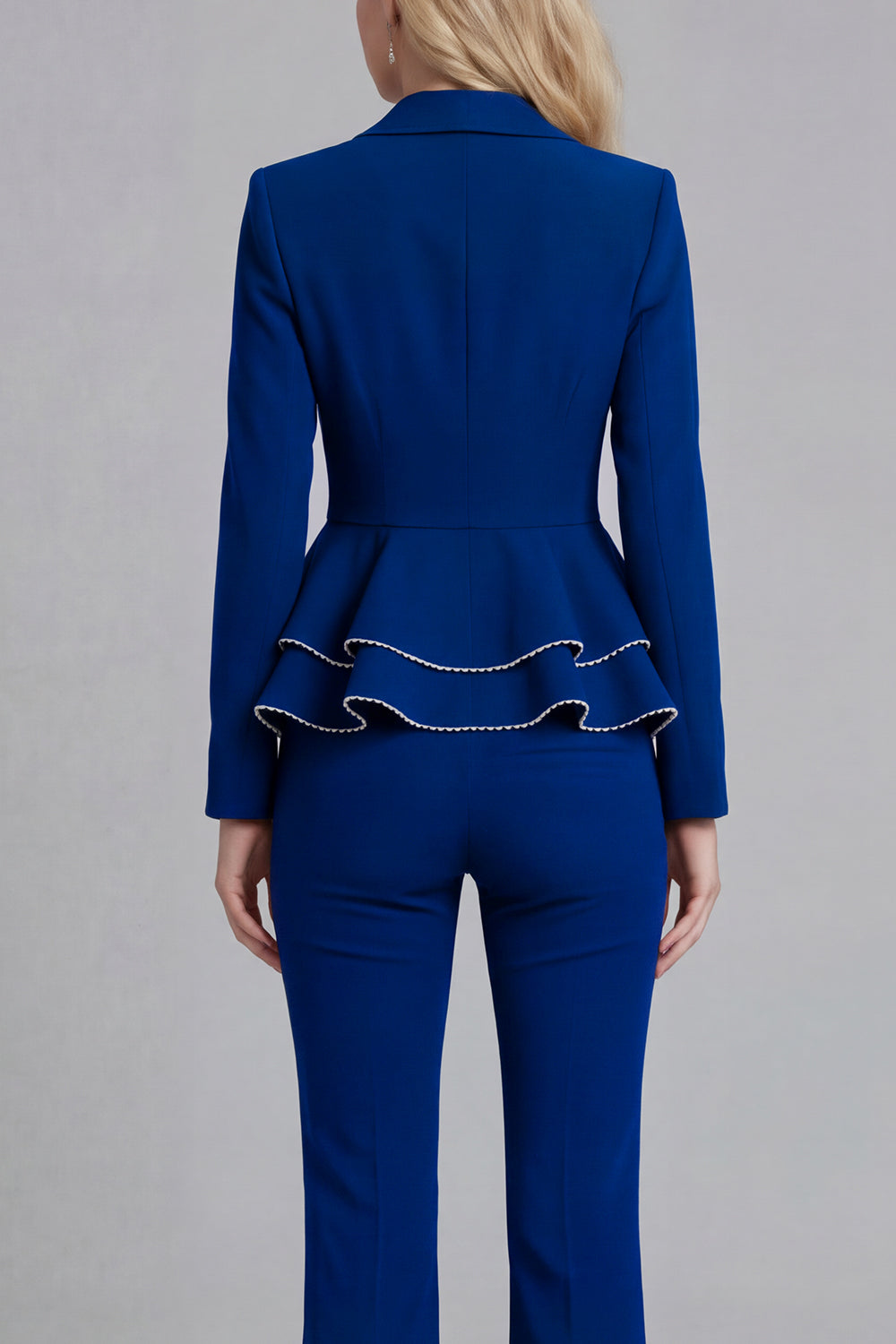 Black 2 Piece Double Breasted Peak Lapel Ruffled Women Formal Suits