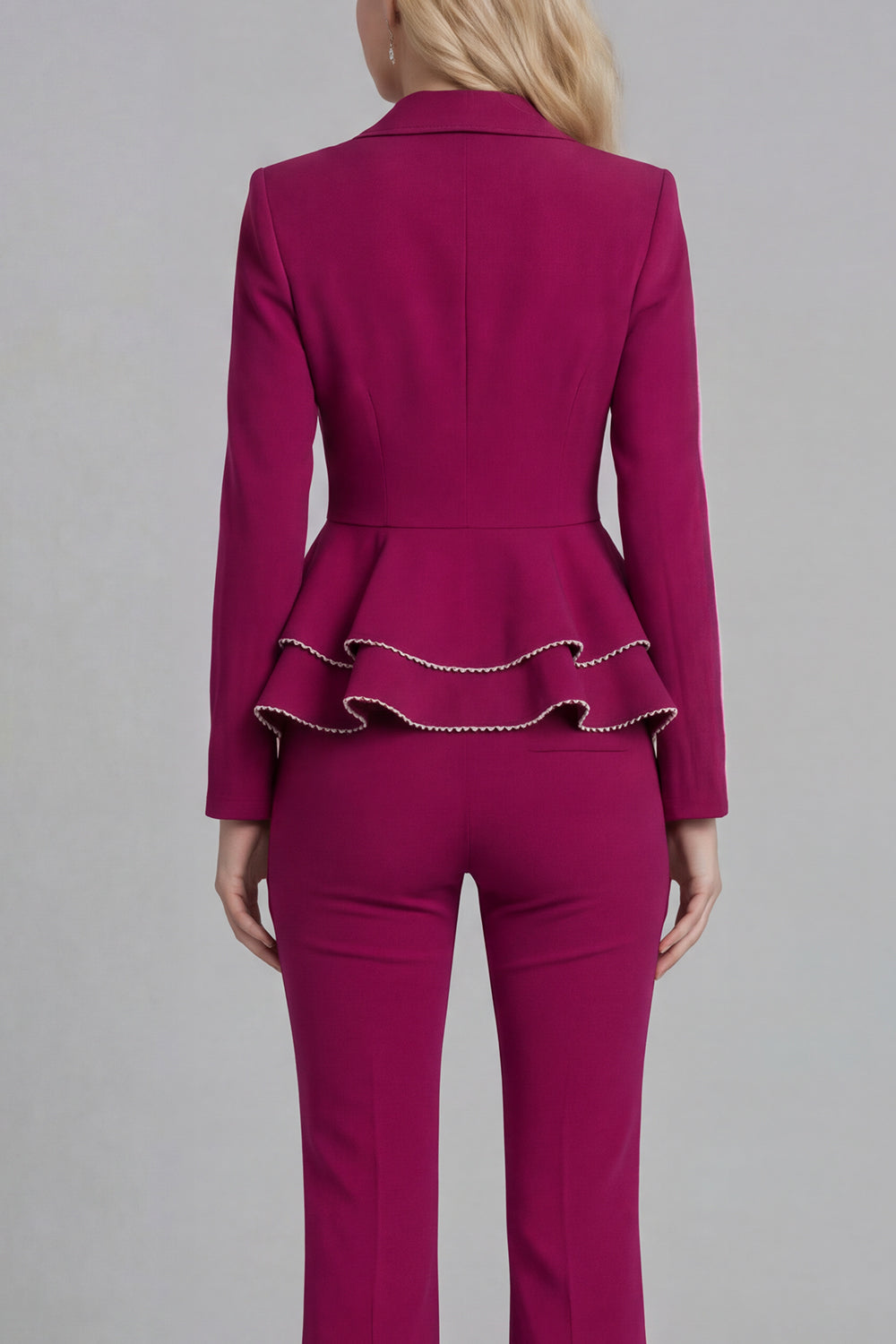 Black 2 Piece Double Breasted Peak Lapel Ruffled Women Formal Suits