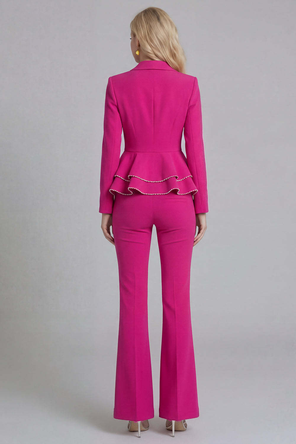 Black 2 Piece Double Breasted Peak Lapel Ruffled Women Formal Suits