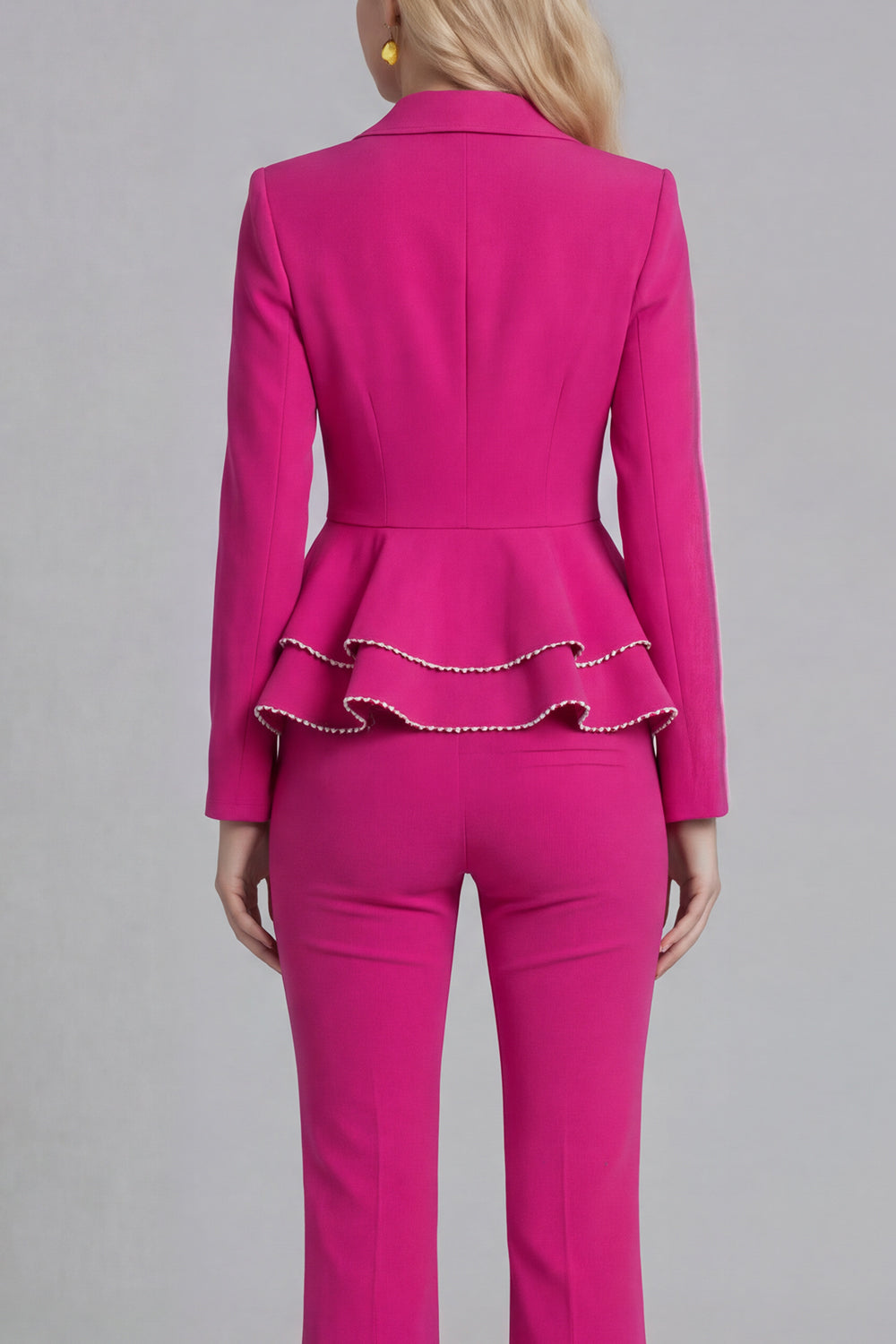 Black 2 Piece Double Breasted Peak Lapel Ruffled Women Formal Suits