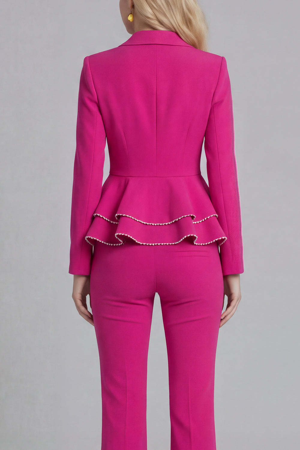 Black 2 Piece Double Breasted Peak Lapel Ruffled Women Formal Suits