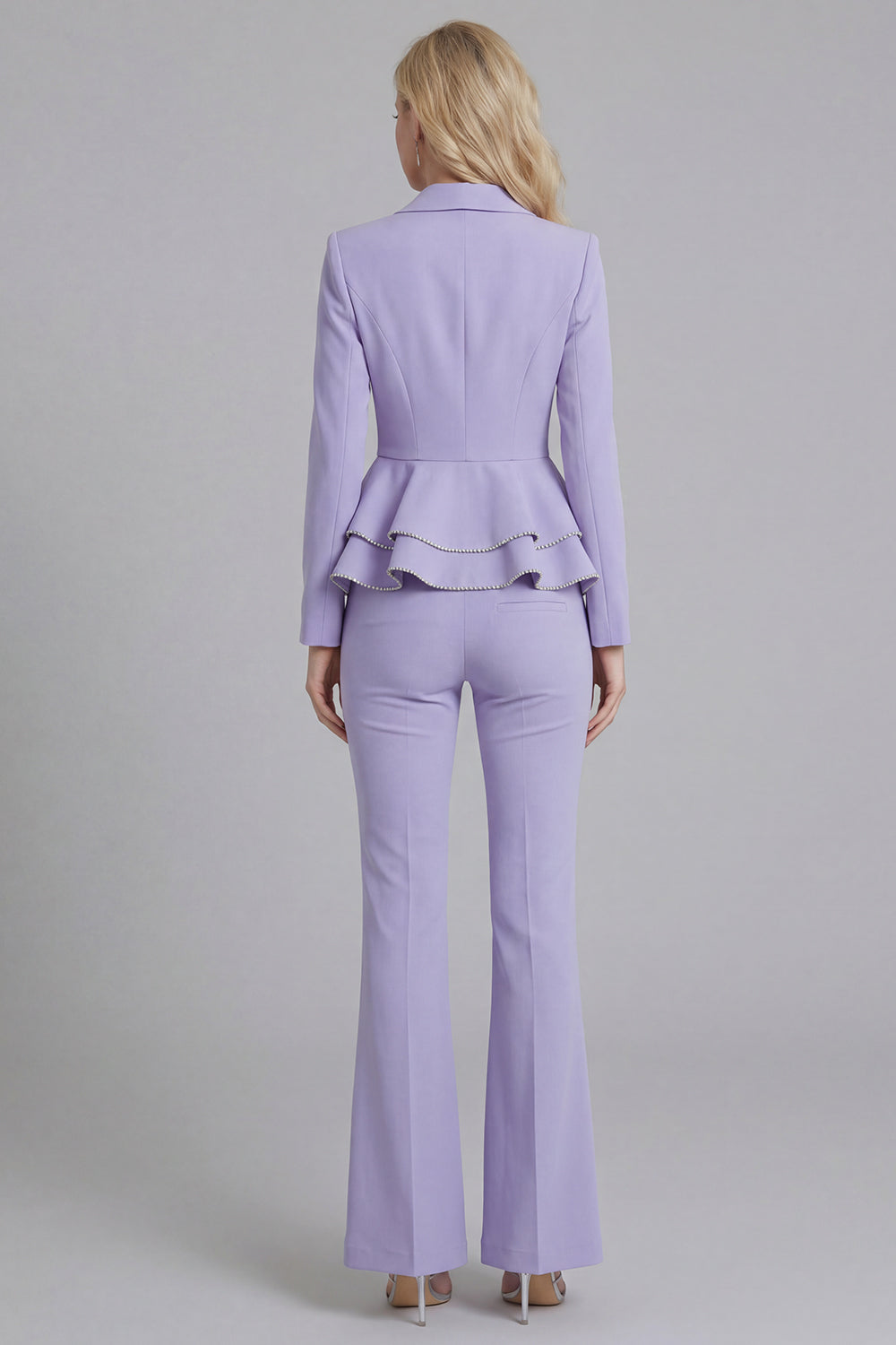 Black 2 Piece Double Breasted Peak Lapel Ruffled Women Formal Suits