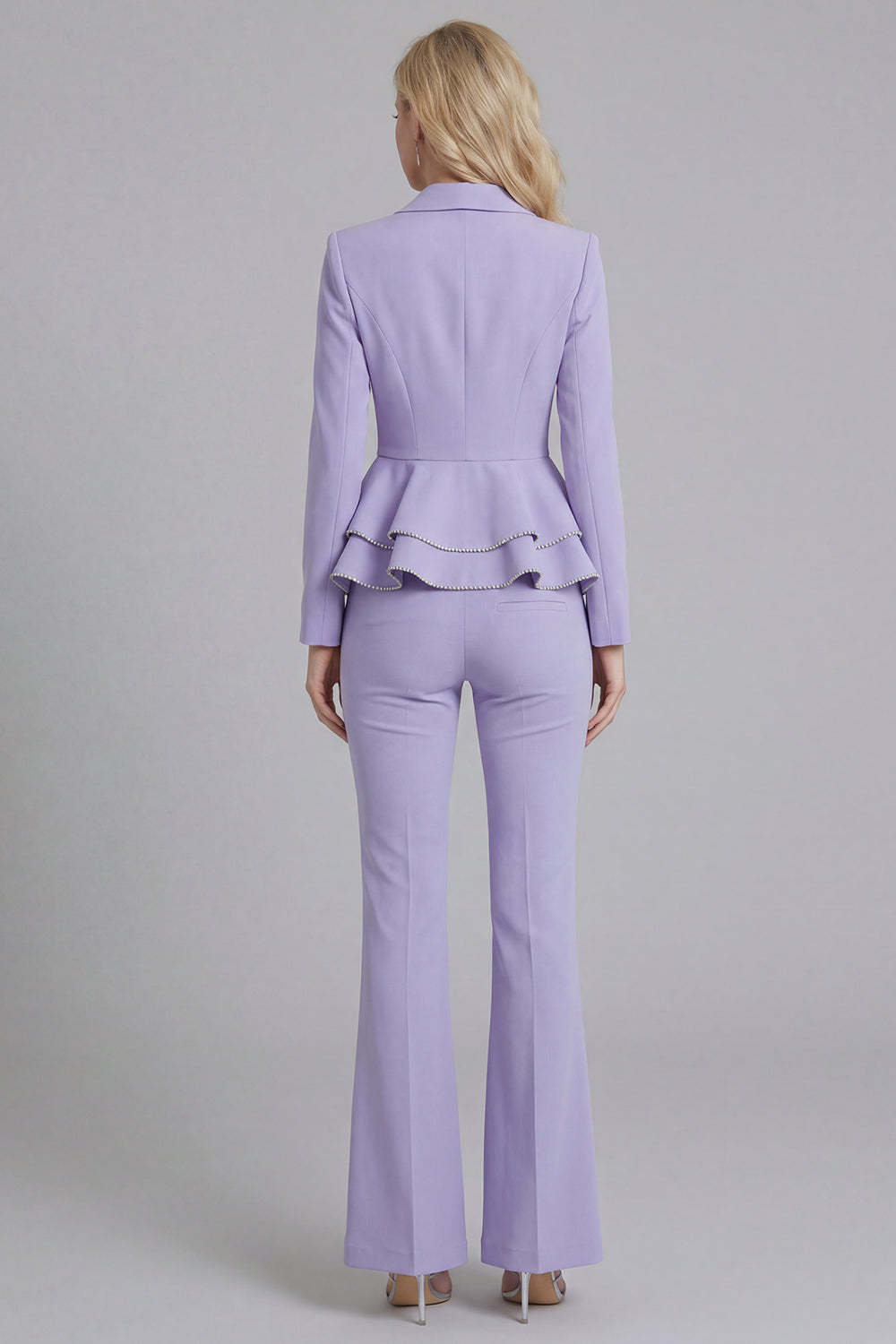 Black 2 Piece Double Breasted Peak Lapel Ruffled Women Formal Suits