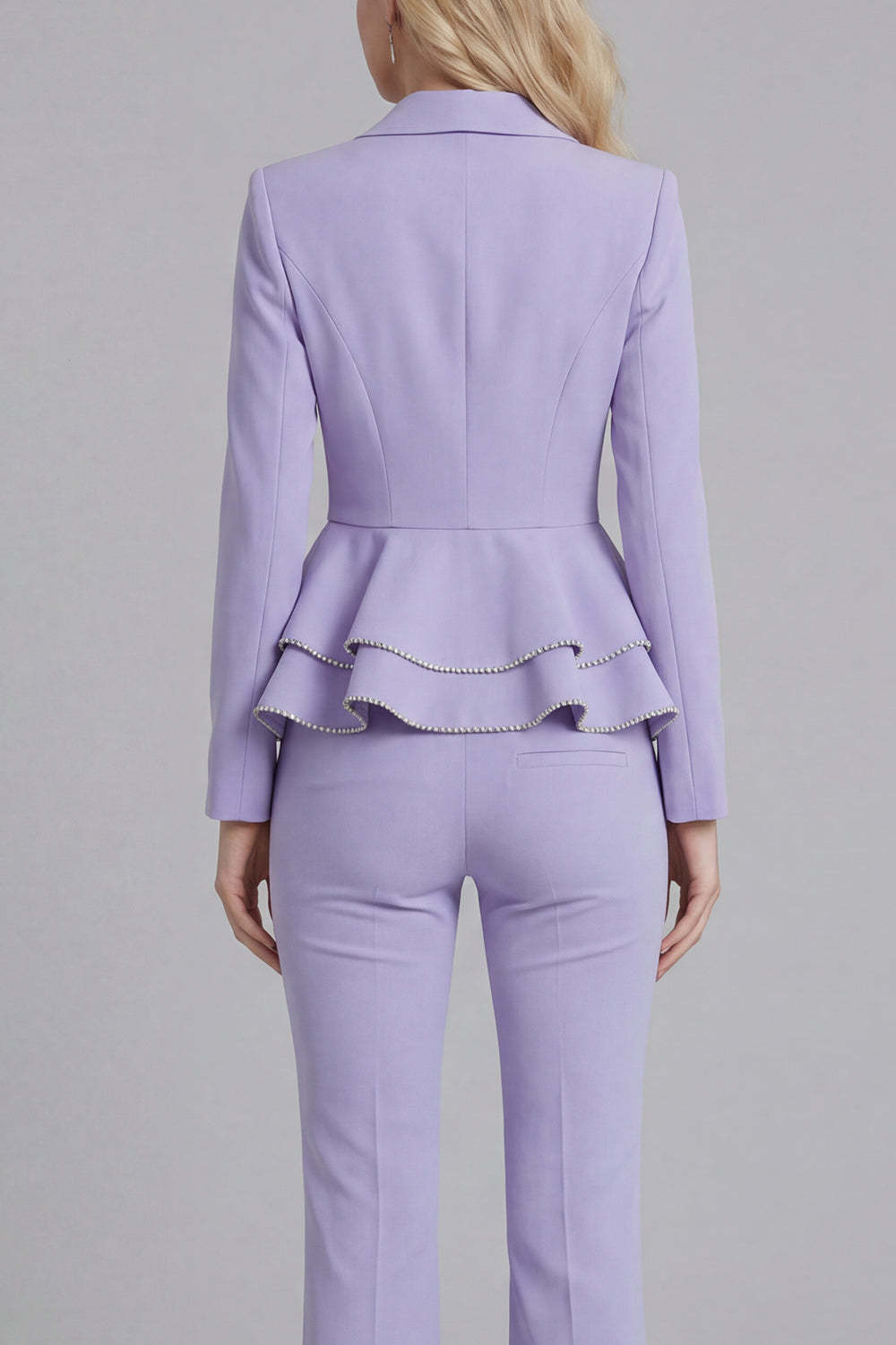 Black 2 Piece Double Breasted Peak Lapel Ruffled Women Formal Suits