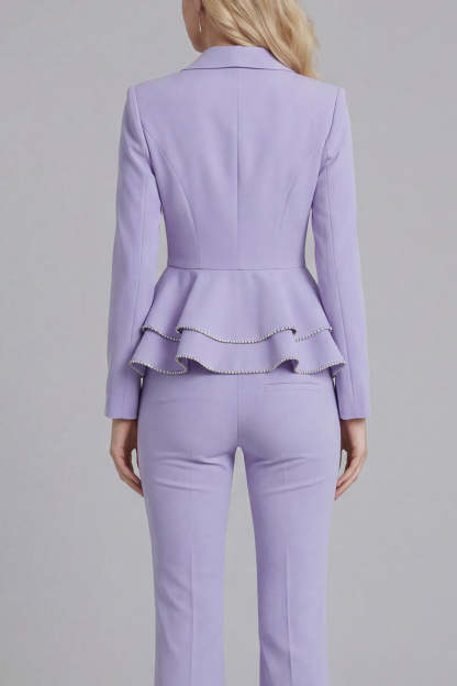 Black 2 Piece Double Breasted Peak Lapel Ruffled Women Formal Suits