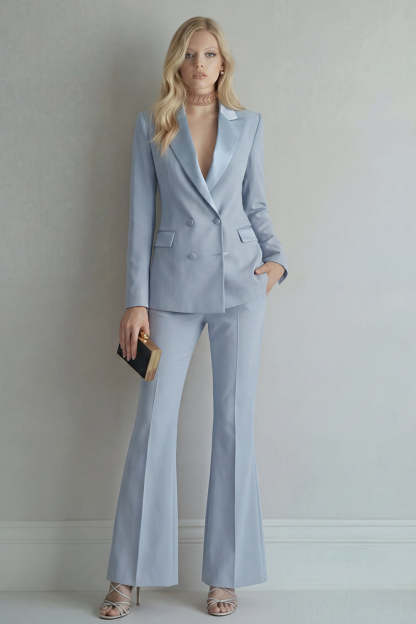 Blue Peak Lapel 2 Piece Double Breasted Business Suits