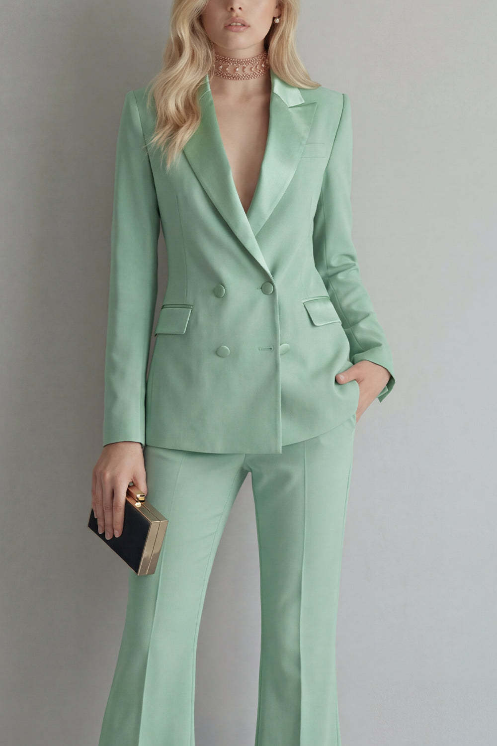 Blue Peak Lapel 2 Piece Double Breasted Business Suits