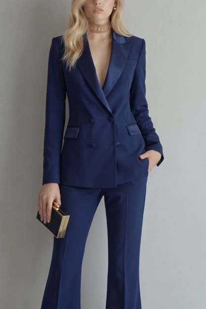 Blue Peak Lapel 2 Piece Double Breasted Business Suits