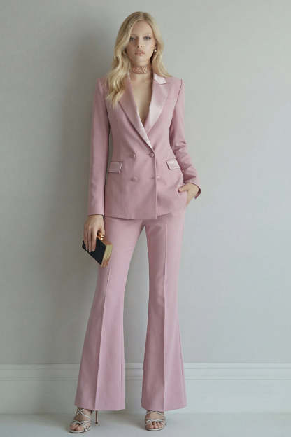 Leely Women 2 Piece Blue Business Suits Double Breasted Peak Lapel Work Pantsuits