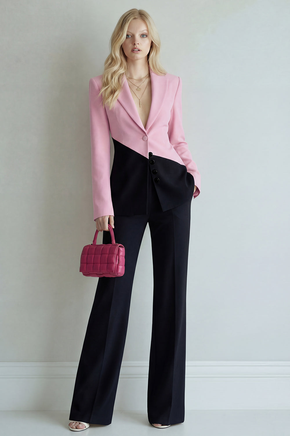 2 Piece Black Pink Single Breasted Peak Lapel Women Formal Suits