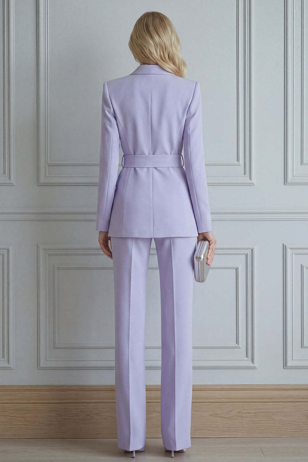 Peak Lapel Lilac 2 Piece Double Breasted Business Suits with Pockets