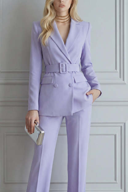 Peak Lapel Lilac 2 Piece Double Breasted Business Suits with Pockets