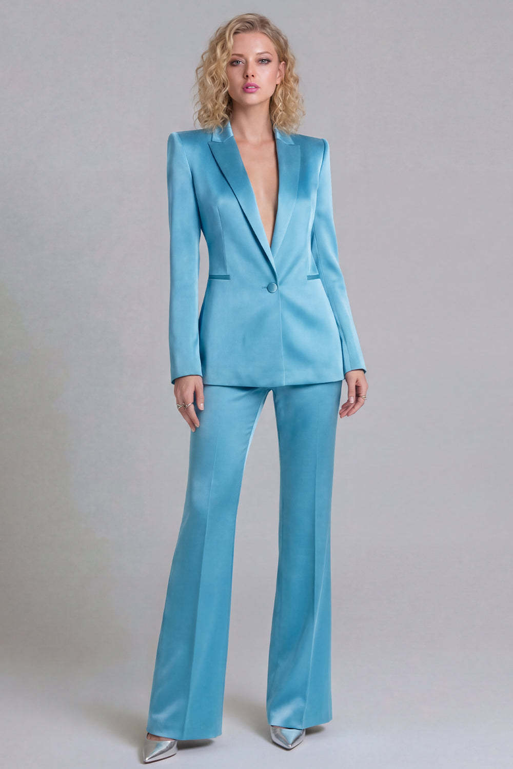 Peak Lapel Blue 2 Piece Single Breasted Business Suits