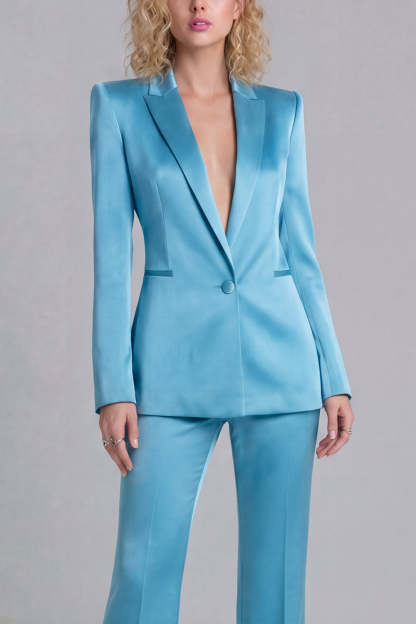 Peak Lapel Blue 2 Piece Single Breasted Business Suits