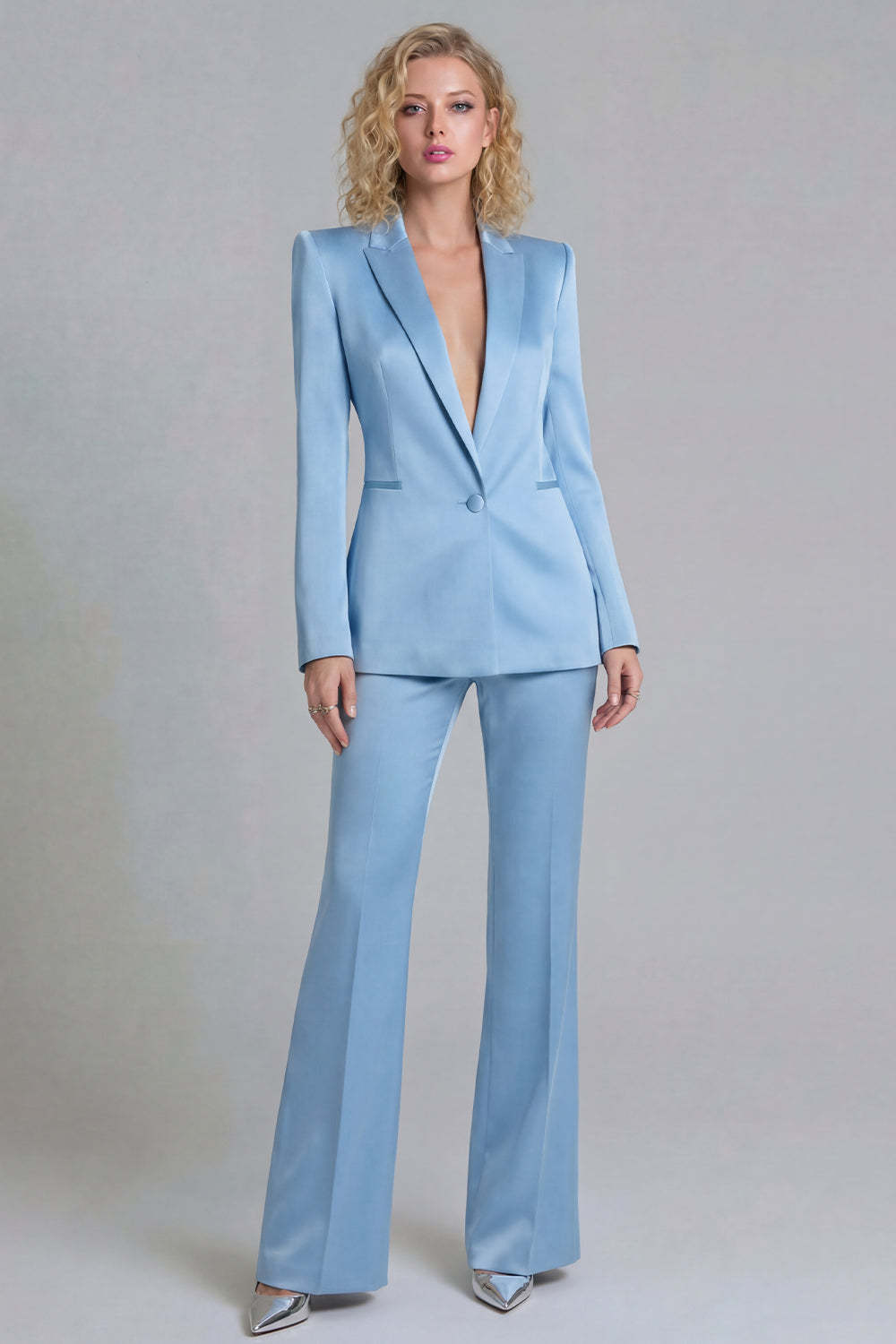 Peak Lapel Blue 2 Piece Single Breasted Business Suits