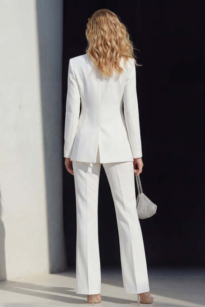 Peak Lapel 2 Piece White Single Breasted Business Suits