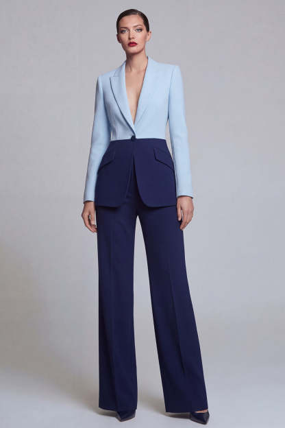 Leely Women Black Pink 2 Piece Peak Lapel Women Formal Suits Single Breasted Long Sleeves Work Pantsuits