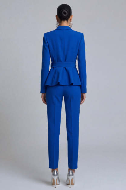 Royal Blue Peak Lapel 2 Piece Business Suits with Belt