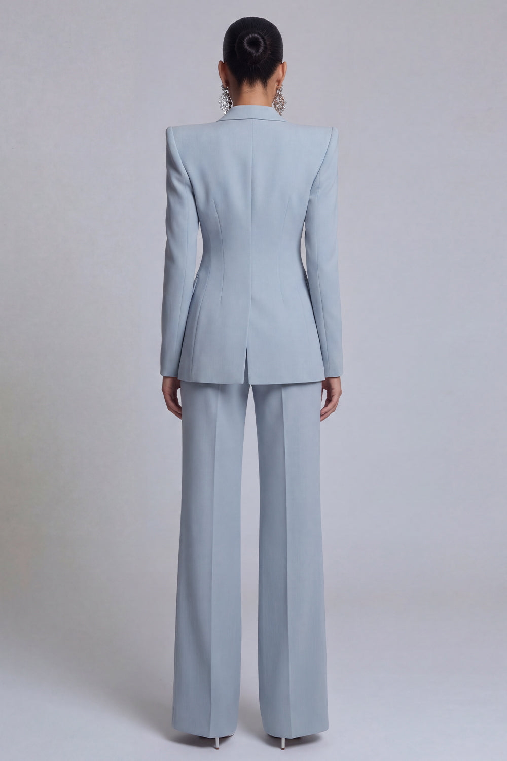 Grey Blue Peak Lapel Long Sleeves 2 Piece Business Suits