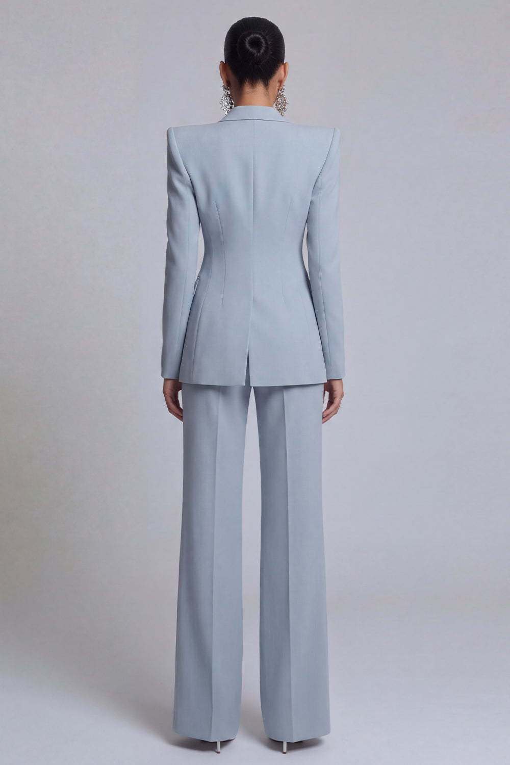 Grey Blue Peak Lapel Long Sleeves 2 Piece Business Suits