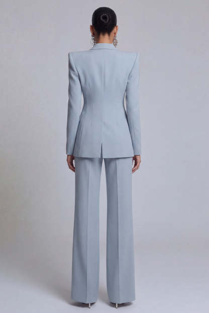 Grey Blue Peak Lapel Long Sleeves 2 Piece Business Suits