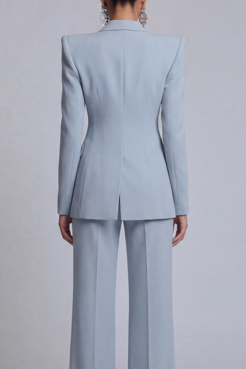 Grey Blue Peak Lapel Long Sleeves 2 Piece Business Suits