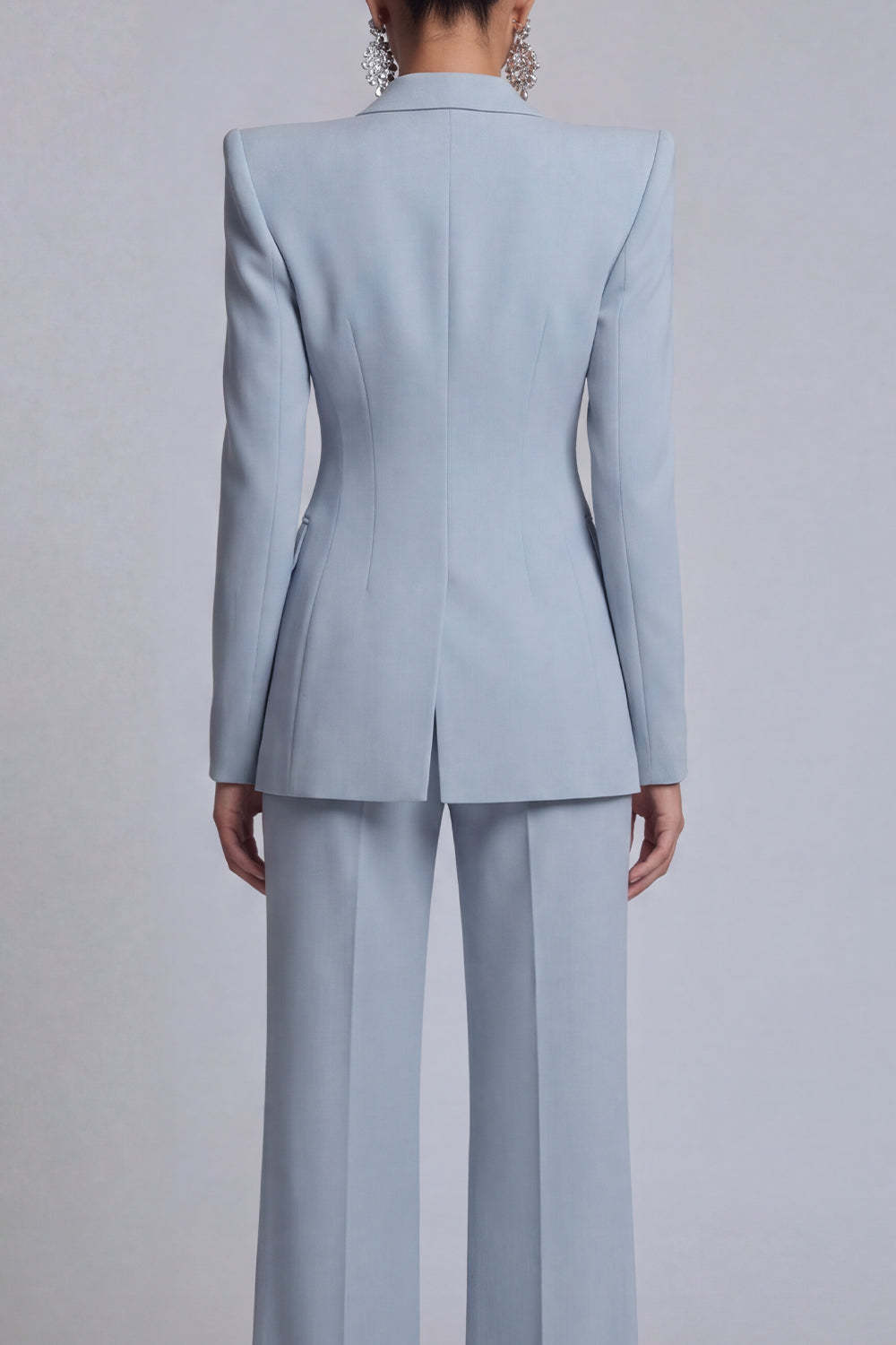 Grey Blue Peak Lapel Long Sleeves 2 Piece Business Suits