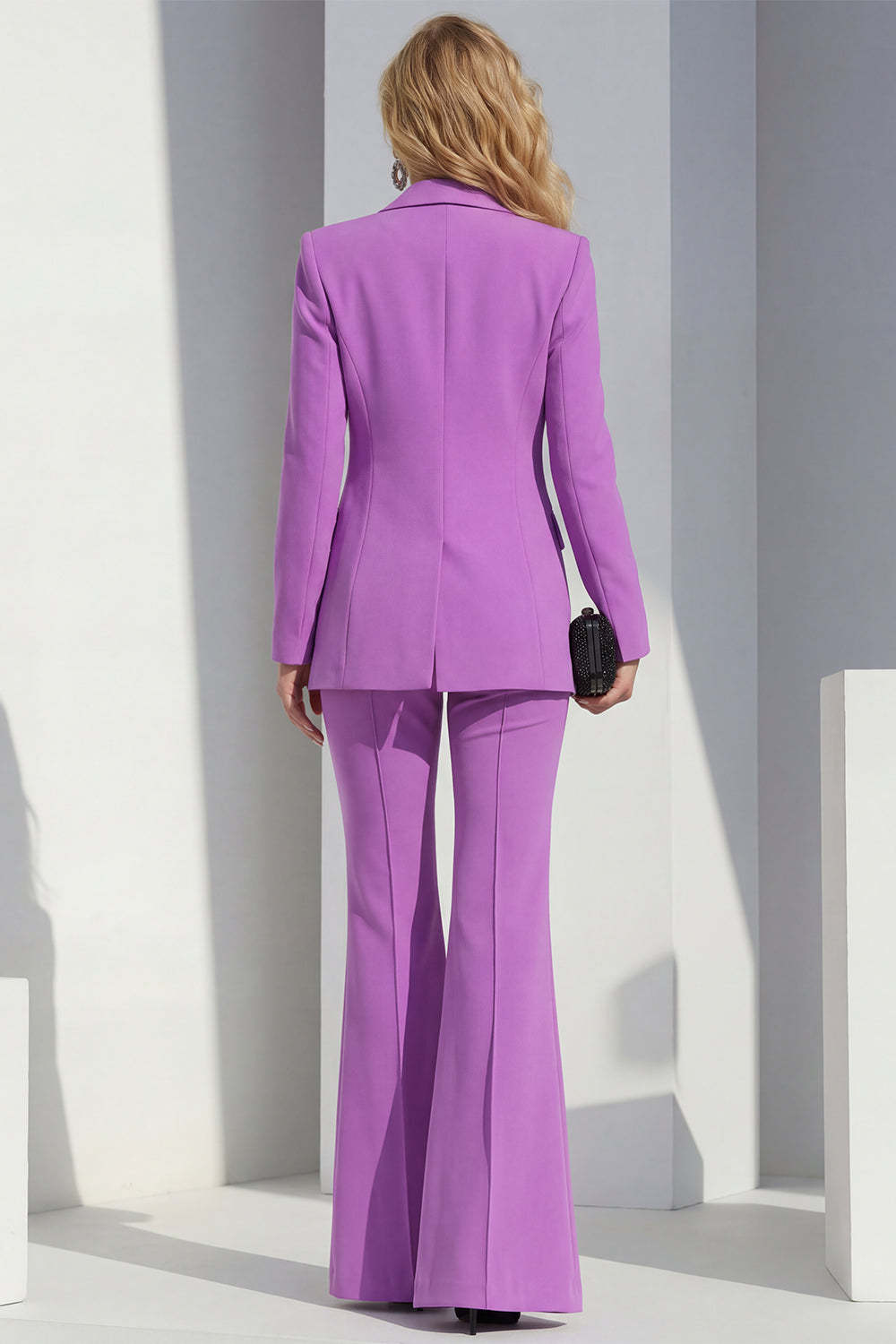 Peak Lapel Long Sleeves Purple 2 Piece Business Suits