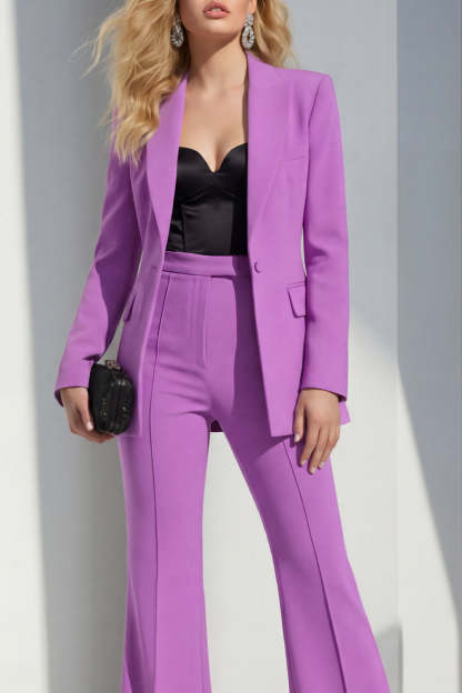 Peak Lapel Long Sleeves Purple 2 Piece Business Suits
