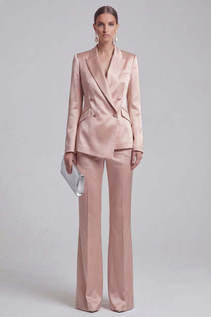 Leely Women White Peak Lapel Long Sleeves Business Suits 2 Piece Double Breasted Work Pantsuits