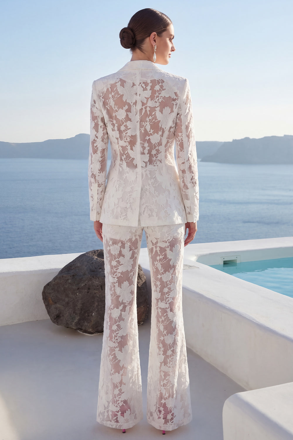 Peak Lapel Long Sleeves 2 Piece White Business Suits