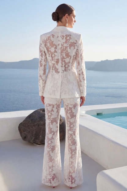 Peak Lapel Long Sleeves 2 Piece White Business Suits