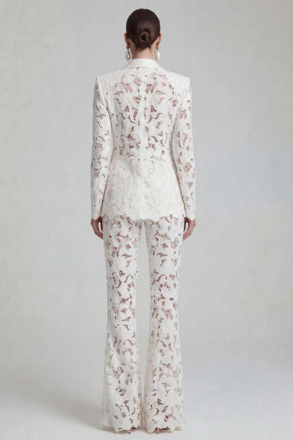 White Peak Lapel Long Sleeves 2 Piece Business Suits with Pockets