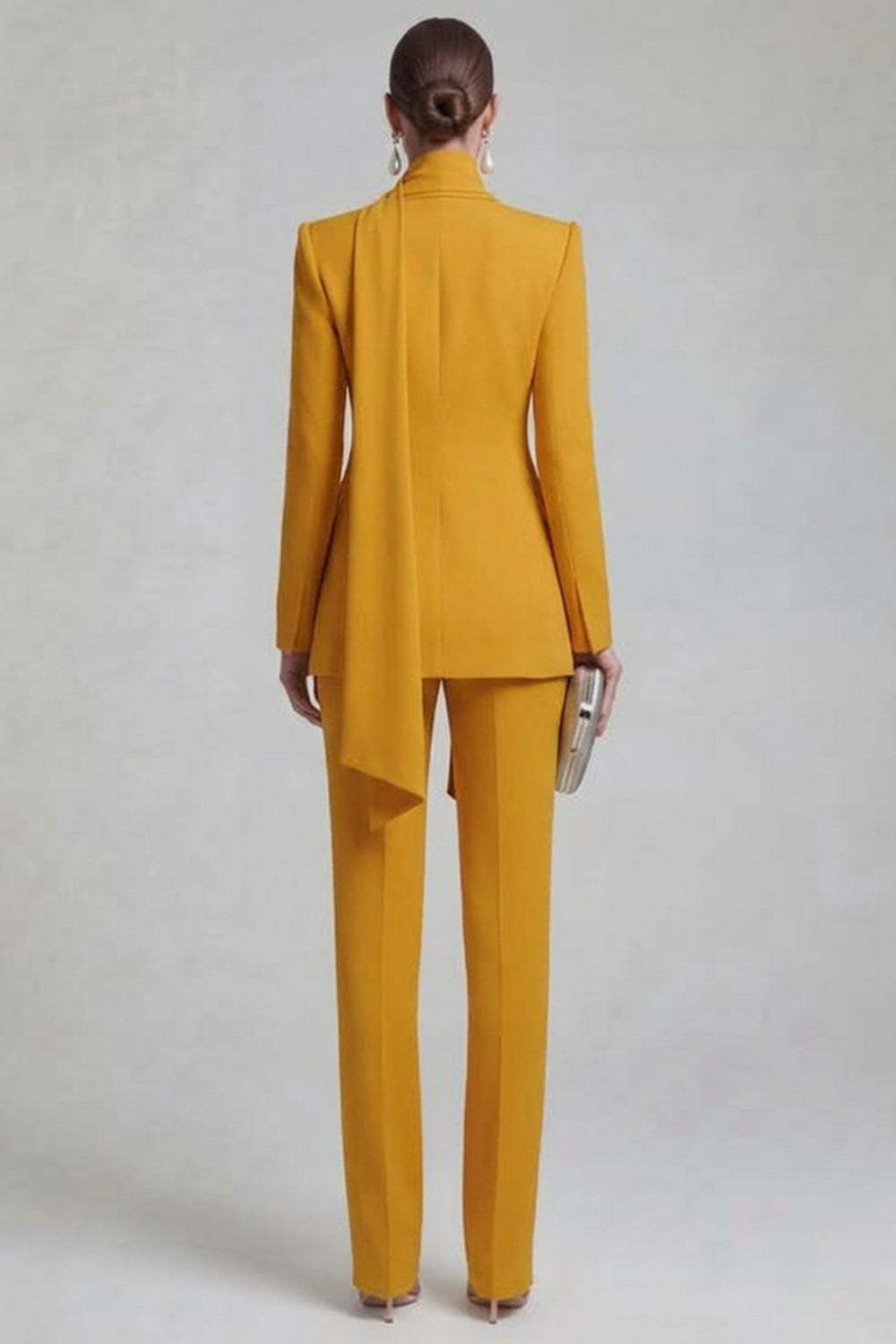 Blue Peak Lapel Long Sleeves 2 Piece Business Suits with Neck Scarf