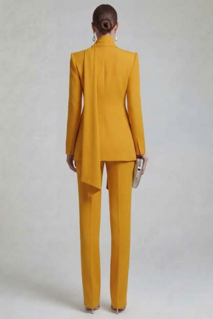 Blue Peak Lapel Long Sleeves 2 Piece Business Suits with Neck Scarf