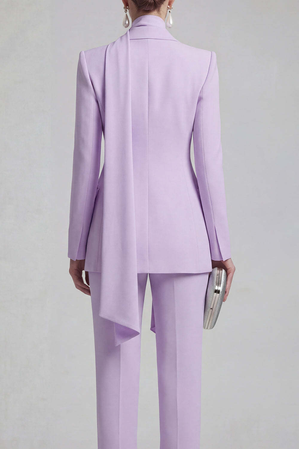 Blue Peak Lapel Long Sleeves 2 Piece Business Suits with Neck Scarf